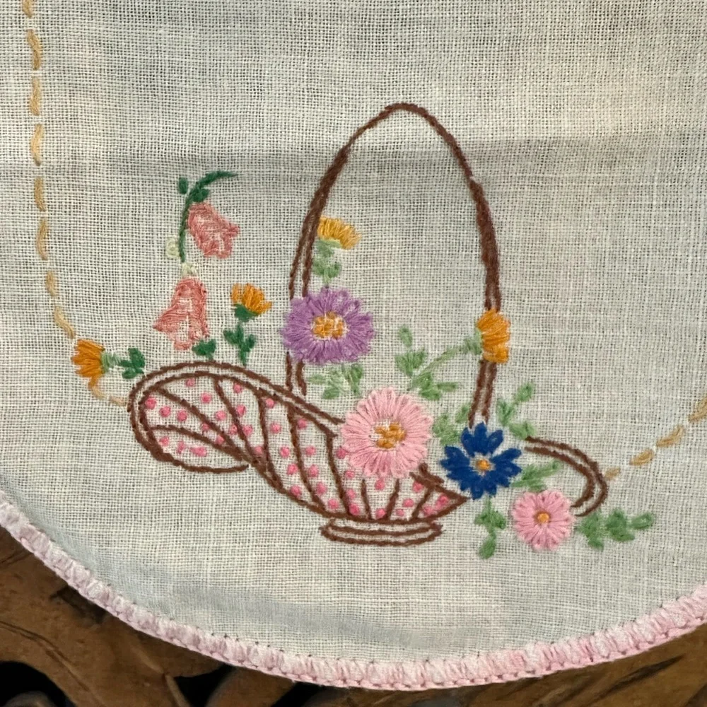 Vintage Pair of His and Hers Handmade Floral Embroidered Crocheted Hand Towels.
